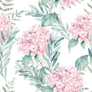 Voguish White Wallpaper with Pink Flowers Tasteful
