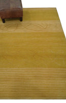 Gold and Brown Hand knotted Stripes 4x6 wool and Art Silk area Rug