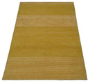 Gold and Brown Hand knotted Stripes 4x6 wool and Art Silk area Rug