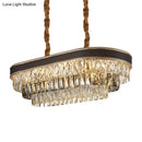 Gold and brown leather ellipse island pendant dining room crystal light