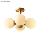 DecorBites™ Opaline Glass 4 Bulb Semi Flush Gold Ceiling Mount Light Fixture for Ball Kitchen