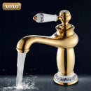 Gold and white ceramic bathroom basin faucet deck mounted mixer
