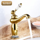 Gold and white ceramic bathroom basin faucet deck mounted mixer