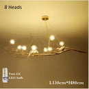 Gold and white iron branch led pendant chandelier dining room