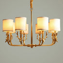 DecorBites™ Gold Nordic Cylindrical Chandelier with Antler Deco - Fabric Suspension Light for Living Room