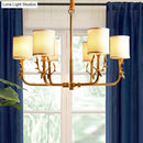 DecorBites™ Gold Nordic Cylindrical Chandelier with Antler Deco - Fabric Suspension Light for Living Room
