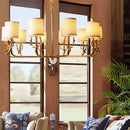 DecorBites™ Gold Nordic Cylindrical Chandelier with Antler Deco - Fabric Suspension Light for Living Room
