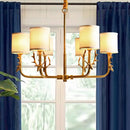 DecorBites™ Gold Nordic Cylindrical Chandelier with Antler Deco - Fabric Suspension Light for Living Room