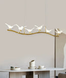Gold bird branch led pendant lamp dining room crystal light