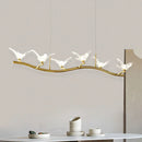 Gold bird branch led pendant lamp dining room crystal light
