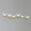 Gold bird branch led pendant lamp dining room crystal light