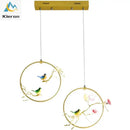 Gold bird led chandelier floral pendant light for dining room
