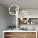 Gold bird led chandelier floral pendant light for dining room