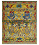Gold, Blue And Green Transitional Hand Knotted 8x10 wool area rug