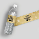 Gold Bokeh Hearts Valentine Water Bottle Labels