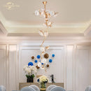 Gold branch glass chandelier led dining room flower light