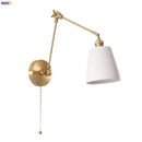 Gold ceramic led wall lamp with ribbed fabric shade for living room