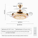 Gold crystal invisible fan ceiling fan living room light
