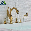 Gold crystal knob swan faucet with handshower bathroom tub mixer