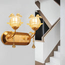 DecorBites™ Gold Crystal Wall Lamp with Curved Arm - Simplicity Blossom 1/2-Light Wall Fixture