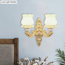 DecorBites™ Gold Crystal Wall Mounted Light with 2 Cream Glass Bloom Heads - Simplicity for Living Room
