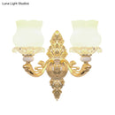 DecorBites™ Gold Crystal Wall Mounted Light with 2 Cream Glass Bloom Heads - Simplicity for Living Room