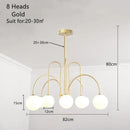 Gold curved arm glass ball pendant chandelier for dining room
