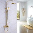 Gold dual handle rainfall shower system with ceramic handles bathroom