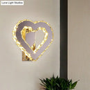Gold faceted crystal heart led wall sconce bedroom light stainless steel