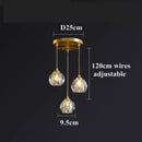 Gold five globe diamond crystal copper led pendant dining room light