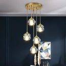 Gold five globe diamond crystal copper led pendant dining room light