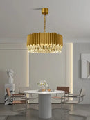 Gold fluted crystal water droplet pendant lights for dining room