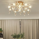Gold glass flower chandelier ceiling lamp for living room