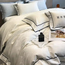 Gold jacquard satin and egyptian cotton patchwork bedding set bedroom