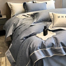 Gold jacquard satin and egyptian cotton patchwork bedding set bedroom