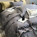 Gold jacquard satin and egyptian cotton patchwork bedding set bedroom