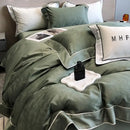 Gold jacquard satin and egyptian cotton patchwork bedding set bedroom