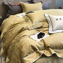 Gold jacquard satin and egyptian cotton patchwork bedding set bedroom