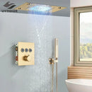 Gold led rainfall waterfall head and bathtub mixer tap bathroom system