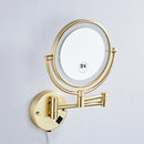 Gold led wall mounted folding square makeup mirror bedroom 3x magnifying