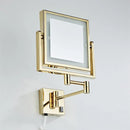 Gold led wall mounted folding square makeup mirror bedroom 3x magnifying