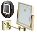 Gold led wall mounted folding square makeup mirror bedroom 3x magnifying