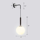 Gold opal glass spherical wall light fixture for bedroom