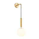 Gold opal glass spherical wall light fixture for bedroom