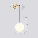 Gold opal glass spherical wall light fixture for bedroom