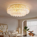Gold pearl pendant chandelier – living room crystal leaf decor
