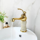 Gold plated jade bathroom faucet with marble base hot cold mixer