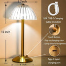 Gold pleated diamond touch sensor led table lamp bedroom light