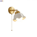 Gold ruffled glass wall light fixture bedroom pull chain lamp