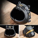 Gold & silver bulldog ceramic ashtray office desktop decor